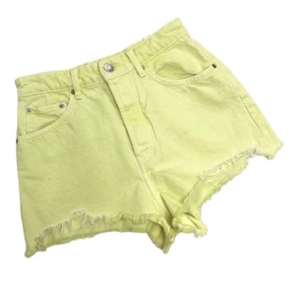 ZARA Frayed High Rise Distressed Denim Shorts Lemon Yellow Size 4 New with Tag - Picture 5 of 8